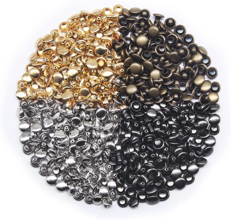 SEMINI 400 Sets Leather Rivets,Double Cap Rivet Tubular 4 Colors Metal Studs with Fixing Tools for DIY Leather Craft/Clothes/Shoes/Bags/Belts Repair Decoration (6x6mm) - Image 4